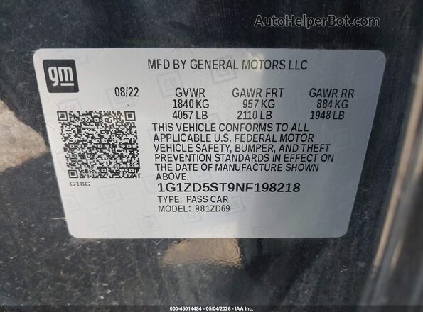 1G1ZD5ST9NF198218 2022 CHEVROLET MALIBU Black Widok komory silnika