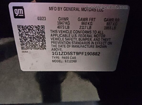 1G1ZD5ST9PF190882 2023 CHEVROLET MALIBU Черный Вид подкапотного пространства