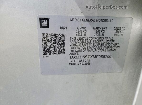 1G1ZD5STXMF066700 2021 CHEVROLET MALIBU Silver Widok komory silnika