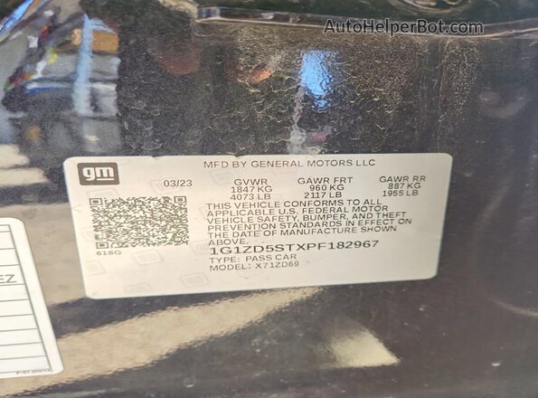 1G1ZD5STXPF182967 2023 CHEVROLET MALIBU Charcoal Вид наклейки з VIN-кодом