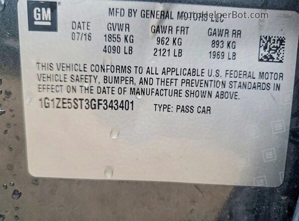 1G1ZE5ST3GF343401 2016 CHEVROLET MALIBU Серый Вид подкапотного пространства