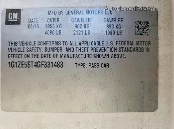 1G1ZE5ST4GF331483 2016 CHEVROLET MALIBU Белый Вид подкапотного пространства