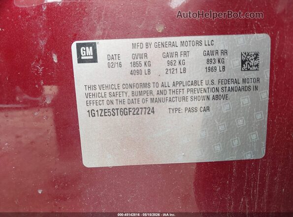 1G1ZE5ST6GF227724 2016 CHEVROLET MALIBU Maroon Вид підкапотного простору