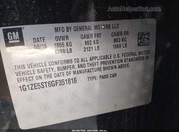 1G1ZE5ST6GF351816 2016 CHEVROLET MALIBU Черный Вид подкапотного пространства