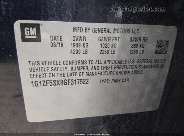 1G1ZF5SX8GF317523 2016 CHEVROLET MALIBU Navy Вид подкапотного пространства
