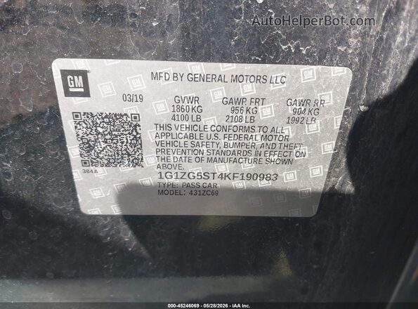 1G1ZG5ST4KF190983 2019 CHEVROLET MALIBU Черный Вид подкапотного пространства