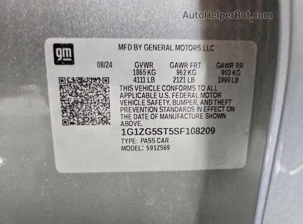 1G1ZG5ST5SF108209 2025 CHEVROLET MALIBU Серебряный Вид подкапотного пространства