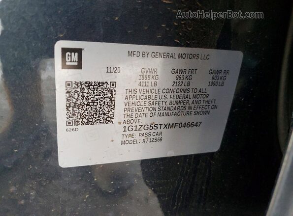 1G1ZG5STXMF046647 2021 CHEVROLET MALIBU Синий Вид наклейки с VIN-кодом