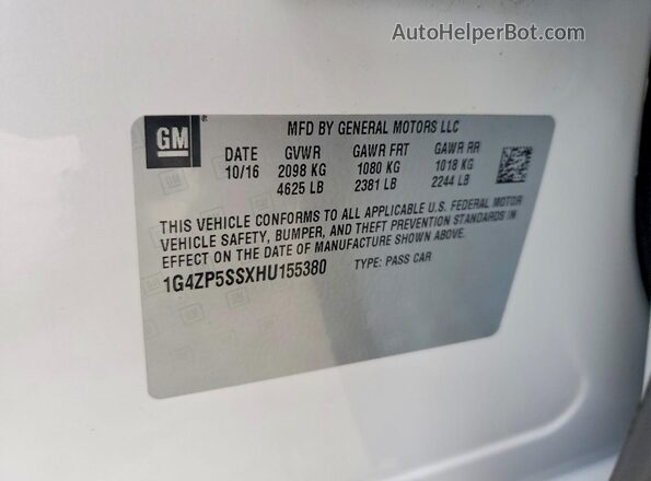 1G4ZP5SSXHU155380 2017 BUICK LACROSSE Белый Вид подкапотного пространства