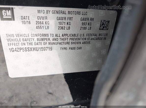 1G4ZP5SSXHU159719 2017 BUICK LACROSSE Черный Вид подкапотного пространства