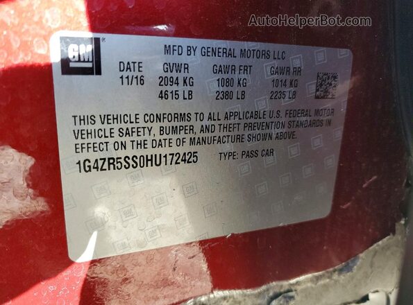 1G4ZR5SS0HU172425 2017 BUICK LACROSSE Красный Вид подкапотного пространства