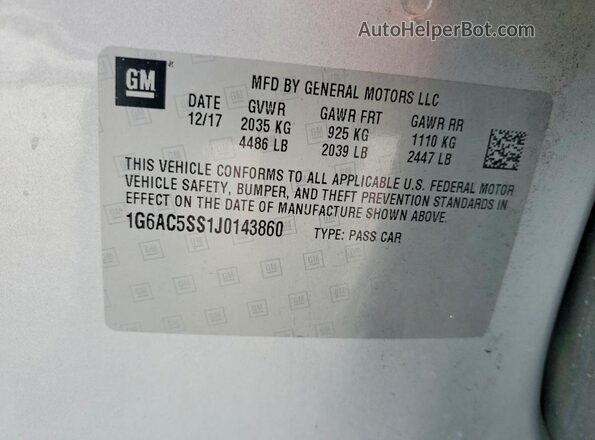 1G6AC5SS1J0143860 2018 CADILLAC ATS Silver ძრავის განყოფილების ხედი