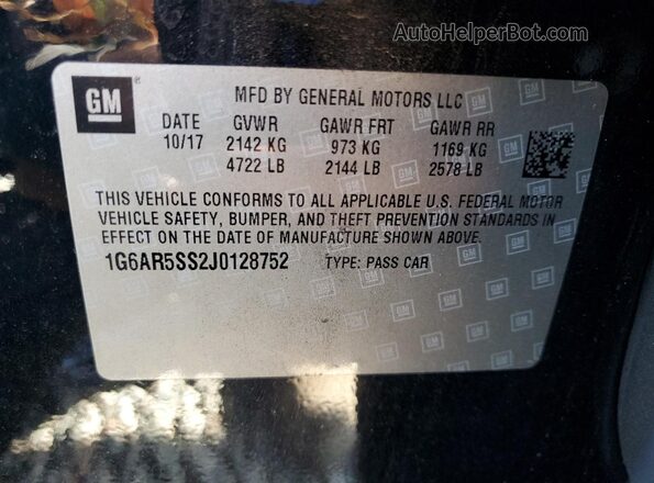 1G6AR5SS2J0128752 2018 CADILLAC CTS Black ძრავის განყოფილების ხედი