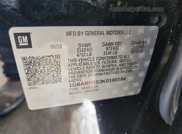 1G6AR5SS3K0100184 2019 CADILLAC CTS Black Engine compartment view