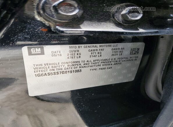 1G6AS5SS7G0191083 2016 CADILLAC CTS Черный Вид наклейки с VIN-кодом