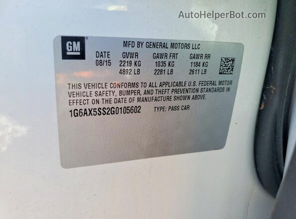 1G6AX5SS2G0105602 2016 CADILLAC CTS White Widok komory silnika