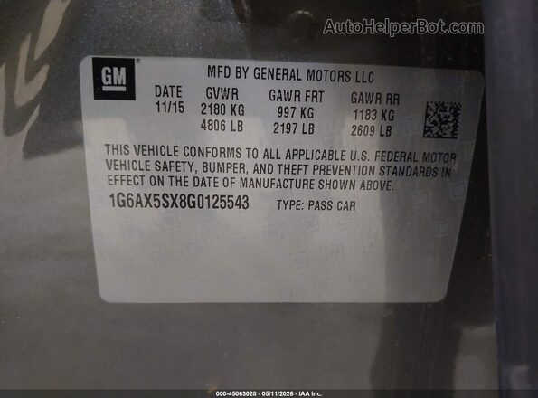 1G6AX5SX8G0125543 2016 CADILLAC CTS Серый Вид подкапотного пространства
