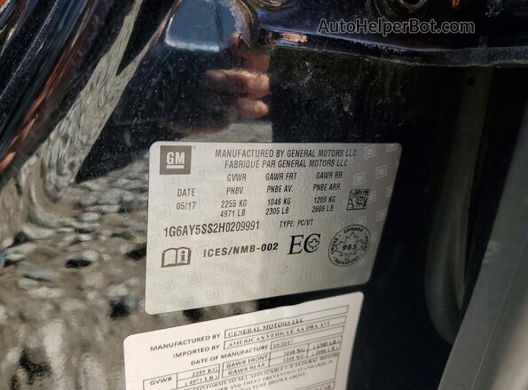 1G6AY5SS2H0209991 2017 CADILLAC CTS Black Widok naklejki z numerem VIN