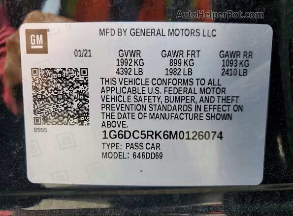 1G6DC5RK6M0126074 2021 CADILLAC CT4 Black Widok naklejki z numerem VIN