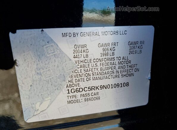 1G6DC5RK9N0109108 2022 CADILLAC CT4 Черный Вид наклейки с VIN-кодом