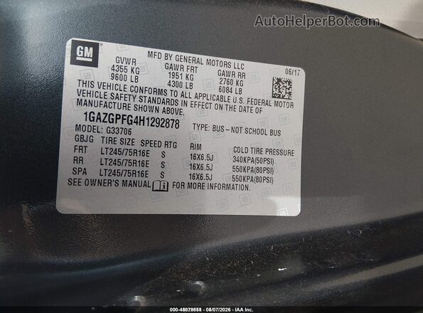 1GAZGPFG4H1292878 2017 CHEVROLET EXPRESS Silver Widok komory silnika