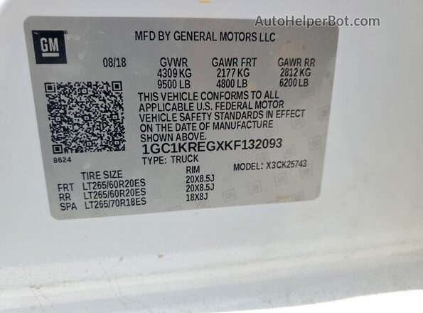 1GC1KREGXKF132093 2019 CHEVROLET SILVERADO White Вид підкапотного простору