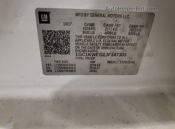 1GC1KWEG1JF147305 2018 CHEVROLET 2500 Белый Вид наклейки с VIN-кодом