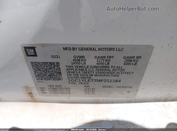 1GC1YLE77MF212384 2021 CHEVROLET SILVERADO Белый Вид подкапотного пространства