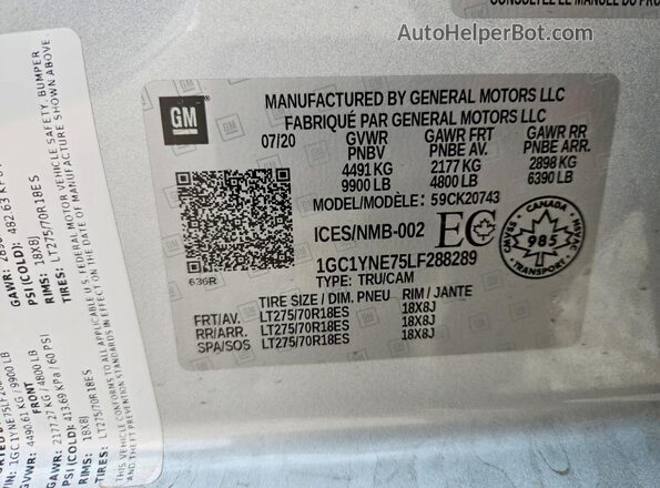 1GC1YNE75LF288289 2020 CHEVROLET SILVERADO Серебряный Вид подкапотного пространства