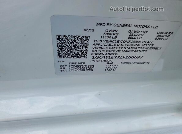 1GC4YLEYXLF100697 2020 CHEVROLET SILVERADO White Вид підкапотного простору