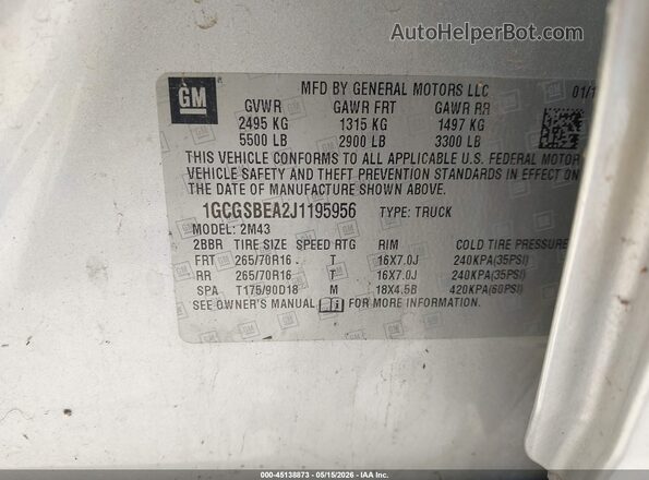 1GCGSBEA2J1195956 2018 CHEVROLET COLORADO Серебряный Вид подкапотного пространства