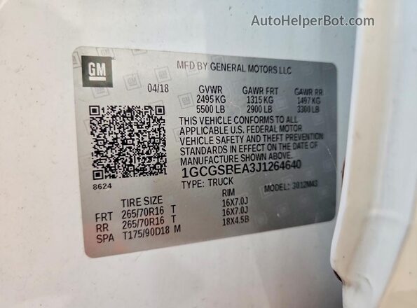 1GCGSBEA3J1264640 2018 CHEVROLET COLORADO White Engine compartment view