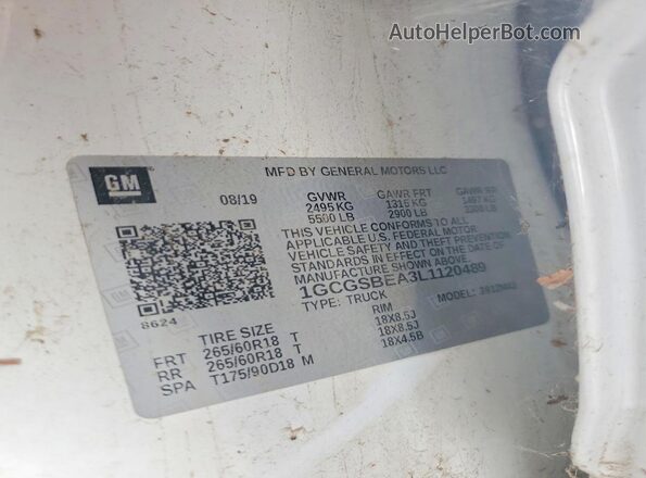1GCGSBEA3L1120489 2020 CHEVROLET COLORADO Белый Вид подкапотного пространства
