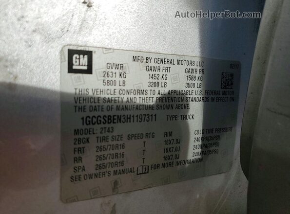 1GCGSBEN3H1197311 2017 CHEVROLET COLORADO Silver Вид підкапотного простору
