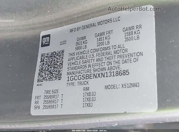 1GCGSBENXN1318685 2022 CHEVROLET COLORADO Серый Вид подкапотного пространства