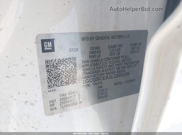1GCGSCEA1L1105155 2020 CHEVROLET COLORADO White Widok komory silnika