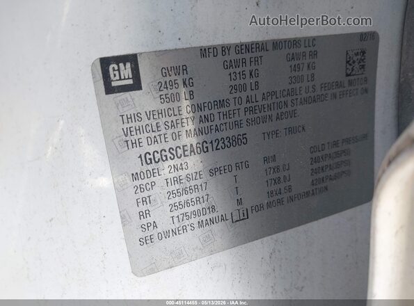 1GCGSCEA6G1233865 2016 CHEVROLET COLORADO White Widok komory silnika