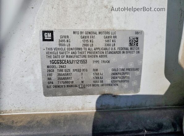 1GCGSCEA9J1121553 2018 CHEVROLET COLORADO Белый Вид подкапотного пространства