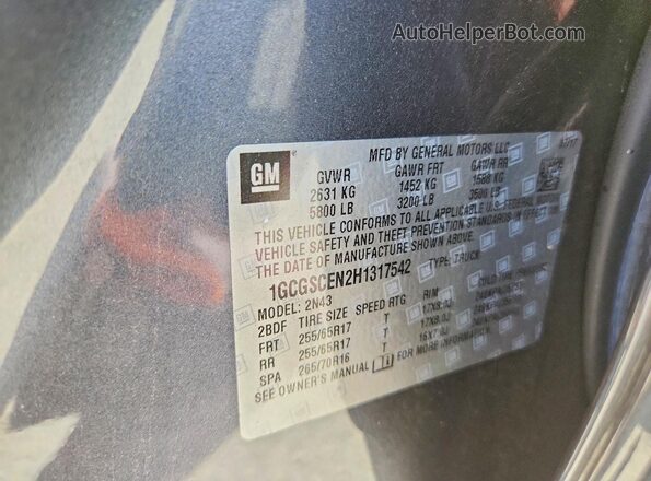 1GCGSCEN2H1317542 2017 CHEVROLET COLORADO Gray Widok komory silnika
