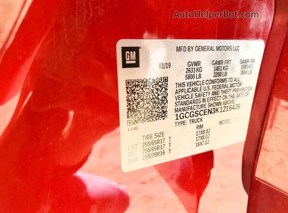 1GCGSCEN3K1216436 2019 CHEVROLET COLORADO Red ძრავის განყოფილების ხედი