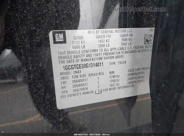 1GCGTCE38G1314011 2016 CHEVROLET COLORADO Черный Вид подкапотного пространства