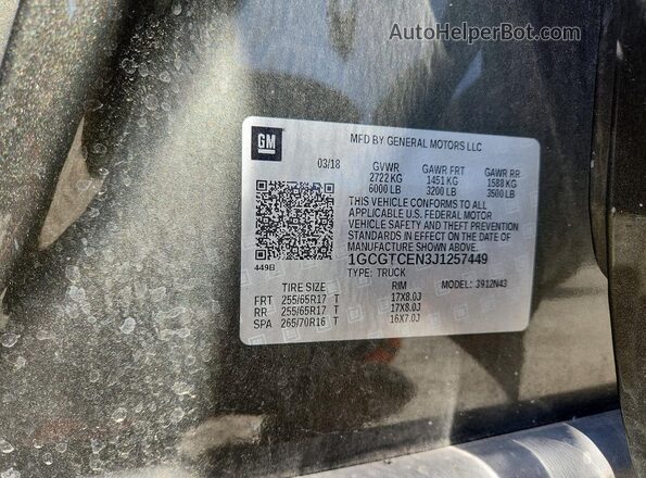 1GCGTCEN3J1257449 2018 CHEVROLET COLORADO Зеленый Вид наклейки с VIN-кодом