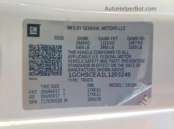 1GCHSCEA1L1203249 2020 CHEVROLET COLORADO Белый Панорамный вид салона 360°