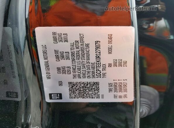 1GCPTEEK0R1279079 2024 CHEVROLET COLORADO Черный Вид наклейки с VIN-кодом
