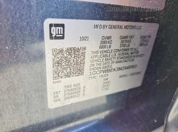 1GCPWBEK3MZ449953 2021 CHEVROLET SILVERADO Gray ძრავის განყოფილების ხედი