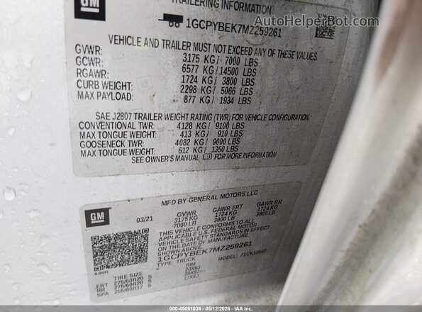 1GCPYBEK7MZ259261 2021 CHEVROLET SILVERADO Silver Widok komory silnika