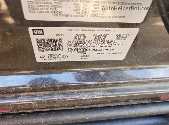 1GCPYCEF3MZ344915 2021 CHEVROLET SILVERADO Black Вид підкапотного простору