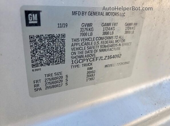 1GCPYCEF7LZ164092 2020 CHEVROLET SILVERADO Silver ძრავის განყოფილების ხედი