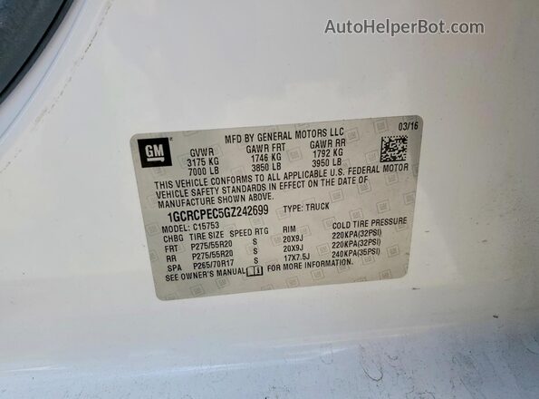 1GCRCPEC5GZ242699 2016 CHEVROLET SILVERADO White Widok naklejki z numerem VIN