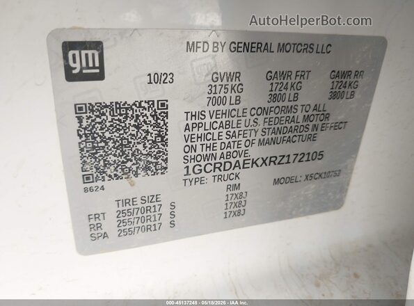 1GCRDAEKXRZ172105 2024 CHEVROLET SILVERADO Белый Вид подкапотного пространства